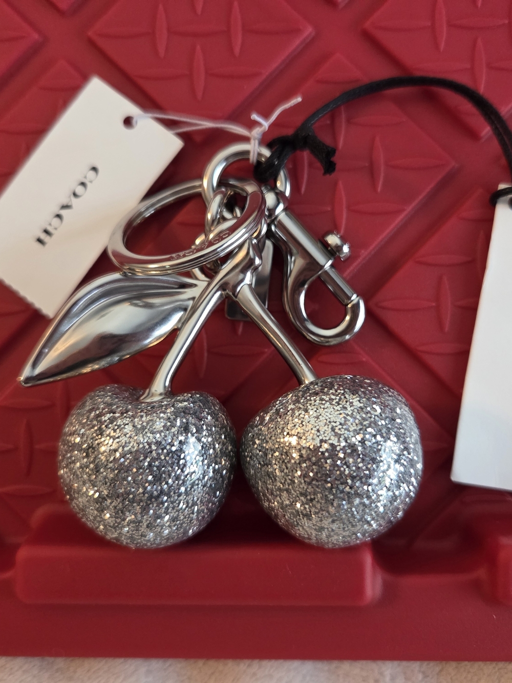 Coach Silver Glitter Cherry Key Holder Charm